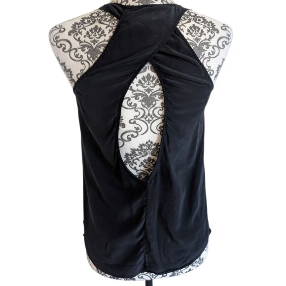 Sandro Paris Blouse Silk Sleeveless Black Blue Abstract Print Open Back Women 4 - Picture 4 of 15